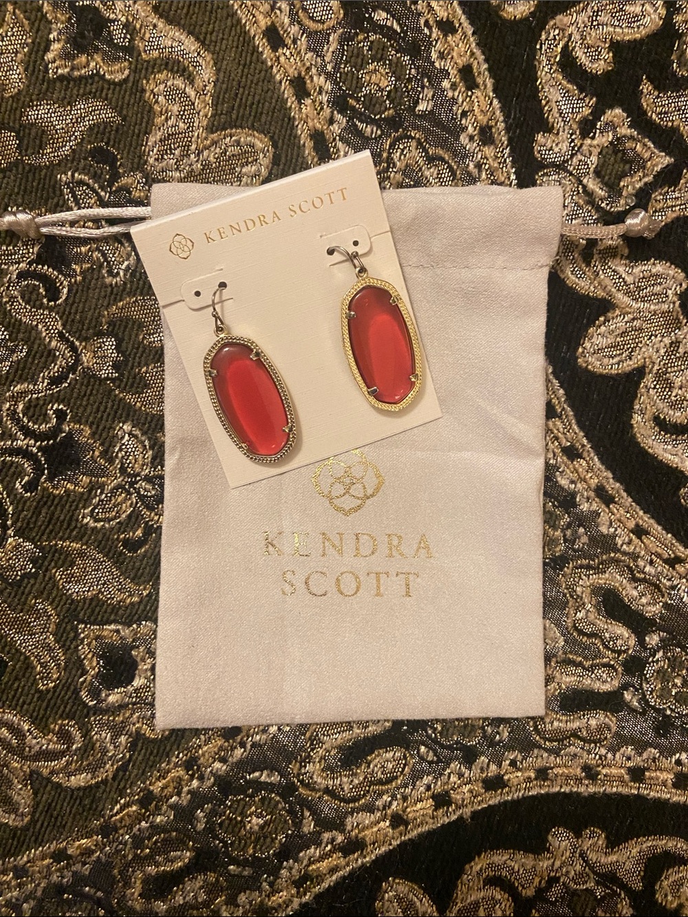 Kendra Scott Red Elle Drop Earrings with Gold Trim